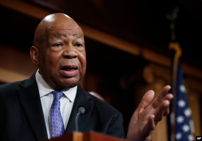 FILE - Rep. Elijah Cummings, D-Md., speaks to reporters during a news conference on Capitol Hill in Washington, April 27, 2017.