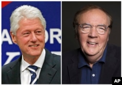 In this combination photo, former President Bill Clinton, left, appears at a political event at Upper Moreland High School in Willow Grove, Pa. on April 12, 2012, and author James Patterson appears at a photo session in New York on Aug. 30, 2016.
