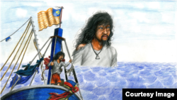 Artist Prum Vannak drew out his experience as a modern slave on a fishing vessel. (Courtesy of Seven Stories Press)