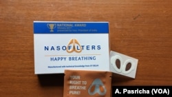 The Nasofilter, developed by a team of young innovators at the Indian Institute of Technology, New Delhi, consists of a thin membrane which fits inside the nose.