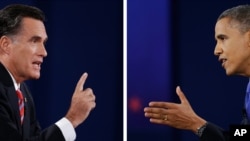 Republican presidential candidate Mitt Romney and US President Barak Obama face eachother in 3rd debate, October 22, 2012. 