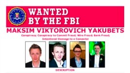 This poster provided by the U.S. Department of Justice shows Maxsim Yukabets. Yakubets, 33, is best known as co-leader of a cybergang that calls itself Evil Corp