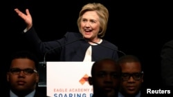 U.S. Democratic presidential candidate Hillary Clinton speaks at the Eagle Academy Foundation’s annual fundraising breakfast in New York City, April 29, 2016.