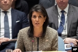 FILE - Nikki Haley, U.S. ambassador to the United Nations, speaks during a Security Council meeting on the situation in North Korea, Nov. 29, 2017 at United Nations headquarters in New York.