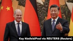 FILE: German Chancellor Olaf Scholz meets Chinese President Xi Jinping in Beijing, China. Taken Nov. 4, 2022. 