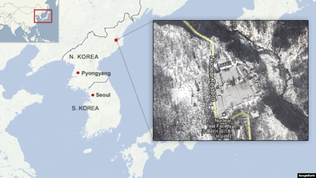 The location of the nuclear test site in North Korea.