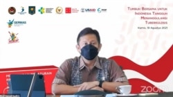 Menteri Kesehatan, Budi Gunadi Sadikin dalam webinar Peluncuran Peraturan Presiden Nomor 67 Tahun 2021 Tentang Penanggulangan Tuberkulosis, Kamis, 19 Agustus 2021. (Foto: VOA)