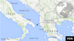 Map showing location of Greek ferry fire