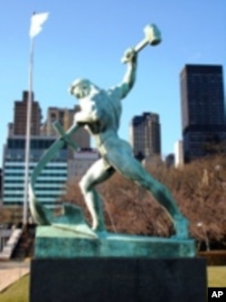 A peace statue at the United Nations in New York