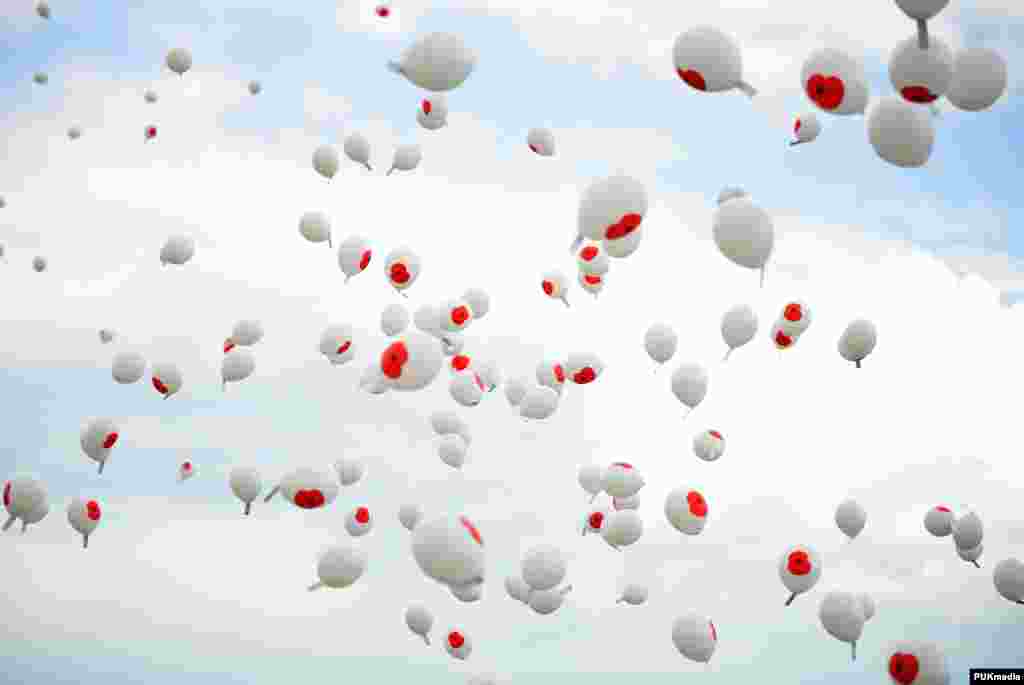 在8月4日的纪念活动中，600个气球在英格兰东部的天空中飘扬。每一个气球都带着一朵罂粟花以及在一战中牺牲的英国士兵的名字。