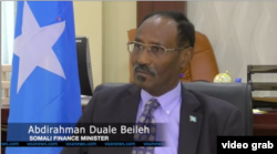 Abdirahman Duale Beileh, Somali Finance Minister (VOA/Videograb)
