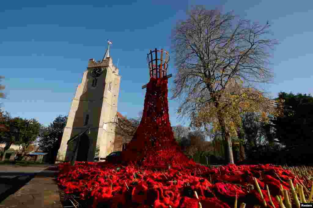A poppy display is seen as part of remembrance commemorations in the Parish Church of St Peter &amp; St Paul in Chatteris, Britain.