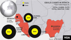 Ebola outbreaks, deaths in West Africa, as of August 30, 2014