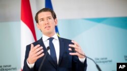 Austrian Chancellor Sebastian Kurz, of the Austrian People's Party, OEVP, addresses the media during a news conference in Vienna, Austria, May 20, 2019. 