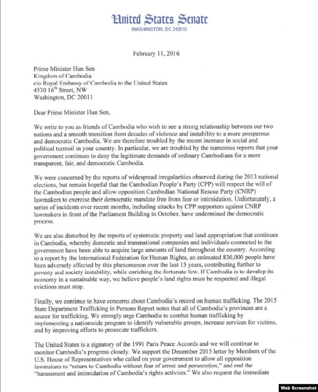 Seven U.S. Senators sent a letter to Cambodia’s Prime Minister Hun Sen voicing their concerns about human rights, Cambodian observers see a deteriorating political situation inside the country.