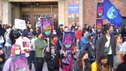 A crowd of dozens of Asian American communities gather to raise awareness about the increase in hate crimes against Asians in the US at the Japanese American National Museum in Los Angeles, CA. March 14, 2021.