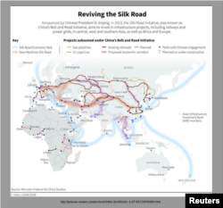 Map showing the projects subsumed under One Belt, One Road program by China.