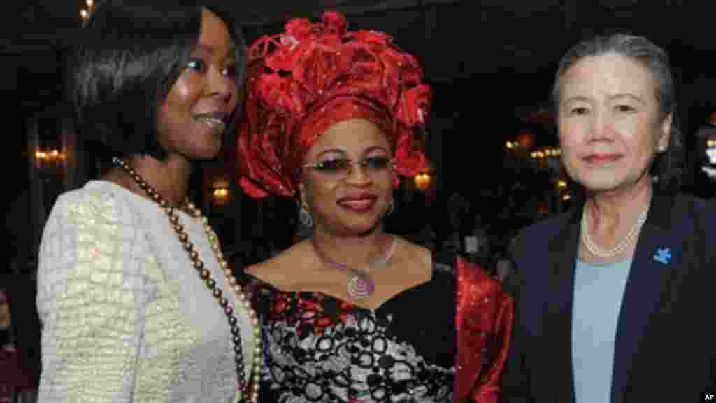 Folorunshu Alakija, center, Founder of Rose of Sharon Foundation at the Fashion 4 Development First Ladies Luncheon and Fashion Show in New York.