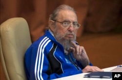 FILE - In this April 19, 2016 file photo, Fidel Castro attends the last day of the 7th Cuban Communist Party Congress in Havana, Cuba.