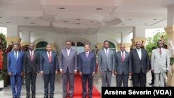 Quatre Chefs d'Etat arrivés au sommet de la CIRGL à Brazzaville, en République du Congo, le 26 décembre 2018. (VOA/Arsène Séverin)