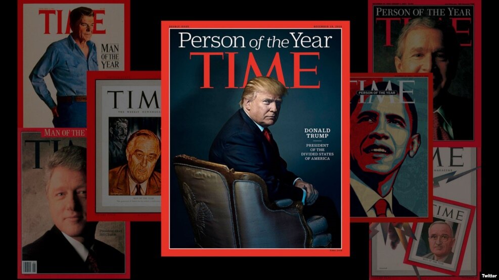 Hình ảnh Tổng thống đắc cử Donald Trump trên bìa tạp chí Time khi ông được bầu chọn là nhân vật của năm 2016.
