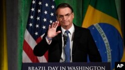 Allocution du président brésilien Jair Bolsonaro devant la chambre de commerce de Washington le 18 mars 2019.