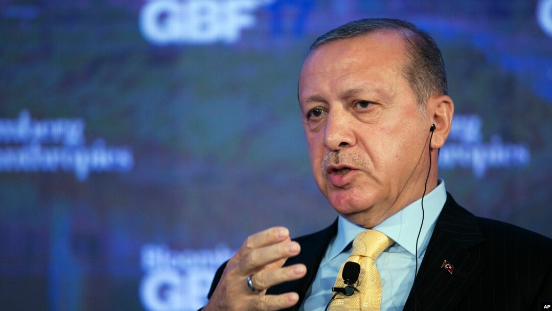 Turkey's President Recep Tayyip Erdogan speaks at the Bloomberg Global Business Forum, Sept. 20, 2017, in New York.