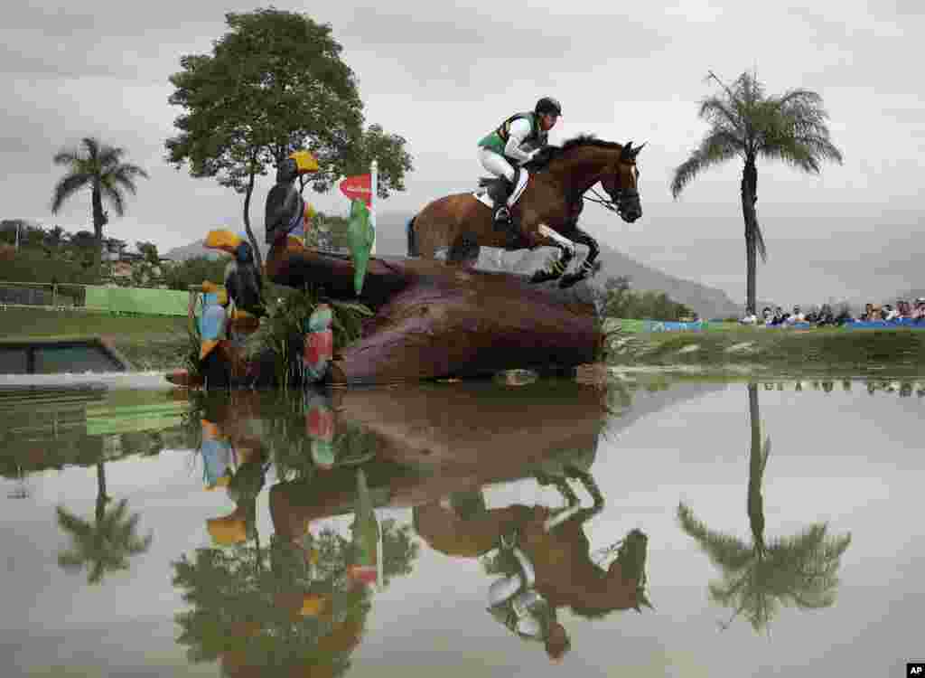 Sam Griffiths of Australia competes on Paulank Brockagh in the equestrian event cross country phase at the 2016 Summer Olympics in Rio de Janeiro, Brazil, Aug. 8, 2016.