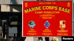 The main entrance to Camp Pendleton, Dec. 21, 2006. One Marine was killed and six were injured on base when their vehicle rolled over during training.