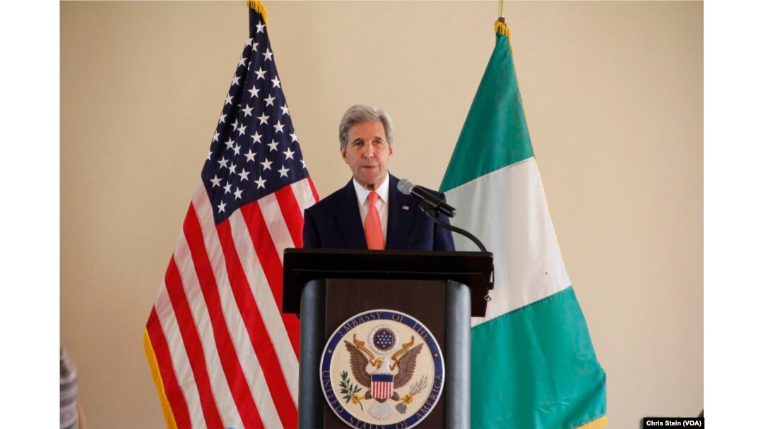 U.S. Secretary of State John Kerry speaks during a visit to Sokoto, Nigeria, Aug. 23, 2016.