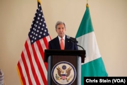 U.S. Secretary of State John Kerry speaks during a visit to Sokoto, Nigeria, Aug. 23, 2016.