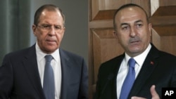 FILE - From left, Russia Foreign Minister Sergei Lavrov and Turkey Foreign Minister Mevlut Cavusoglu.