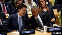 Justin Trudeau et Barack Obama à New York, le 20 septembre 2016. 