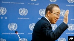 U.N. Secretary-General Ban Ki-moon arrives for his final press conference at U.N. headquarters, Dec. 16, 2016.