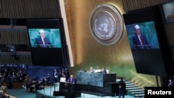 Presiden Trump berpidato di hadapan peserta Sidang Umum ke-74, Majelis Umum PBB di New York, 24 September 2019. (Foto: dok).