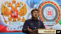 Chechen regional leader Ramzan Kadyrov speaks at a meeting marking the Day of Civil Concord and Unity in Chechnya's provincial capital Grozny, Russia, Sept. 6, 2016.