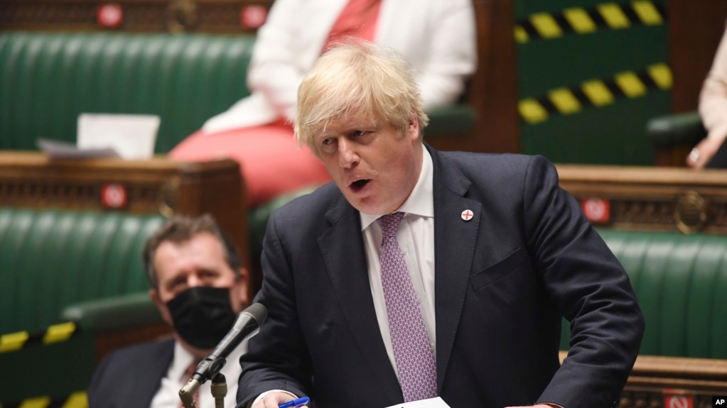 英国首相约翰逊在议会下院接受质询（2021年7月7日）(photo:VOA)