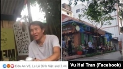 Nguyễn Hữu Vinh, người sáng lập blog Anh Ba Sàm, tại nhà riêng sau khi được trả tự do, và bên ngoài nhà ông ở Hà Nội trong ngày 5/5. (Ảnh Facebook Vu Hai Tran)