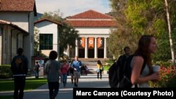 View of Thorne Hall from the Johnson Student Center quad on the campus of Occidental College in Los Angeles, California. (Photo by Marc Campos/Courtesy of Occidental College)