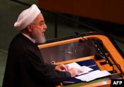 Iranian President Hassan Rouhani addresses the General Debate of the 73rd session of the General Assembly at the United Nations in New York September 25, 2018.