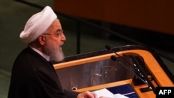 Le président iranien Hassan Rohani prononce son discours lors du débat général de la 73ème session de l'Assemblée générale des Nations Unies à New York, le 25 septembre 2018