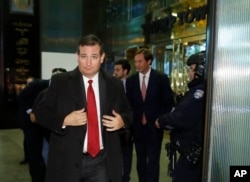 Sen. Ted Cruz, R-Texas, walks from Trump Tower, Nov. 15, 2016, in New York.
