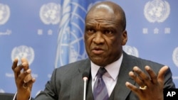 FILE - John Ashe, Antigua and Barbuda's former U.N. ambassador, speaks during a news conference at U.N. headquarters.