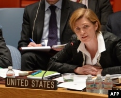 Samantha Power, U.S. Ambassador to the United Nations, speaks to a meeting of the United Nations Security Council to discuss the situation in Ukraine, March 19, 2014.
