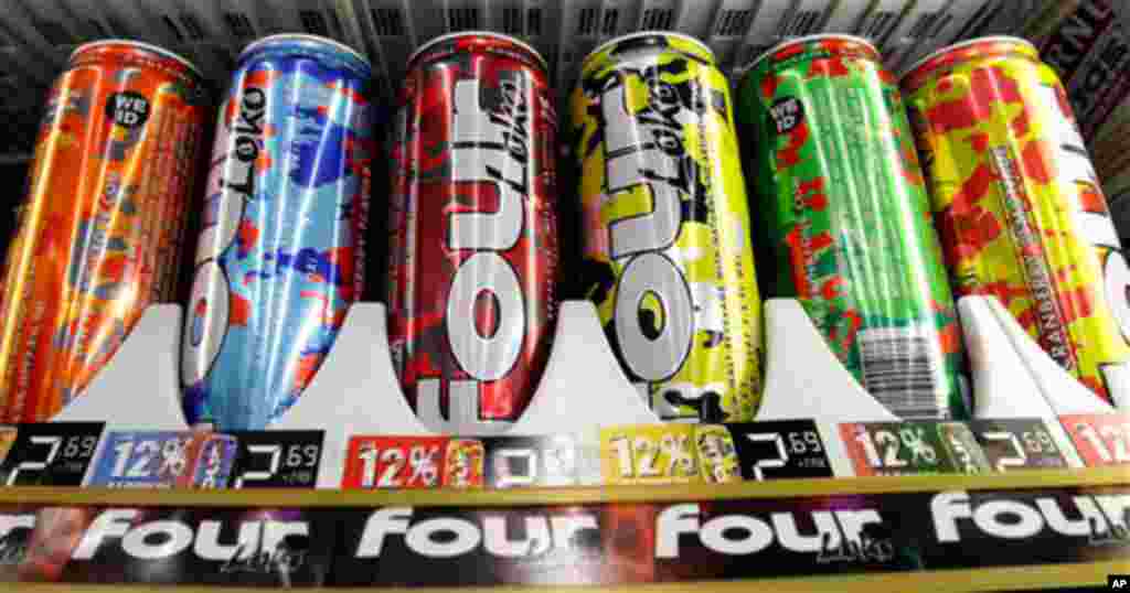  In this file photo, Four Loko alcoholic energy drinks are seen in the cooler of a convenience store, in Seattle. The American Food and Drug Administration is expected to announce a virtual ban of alcoholic energy drinks Wednesday, Nov. 17, 2010, even as 
