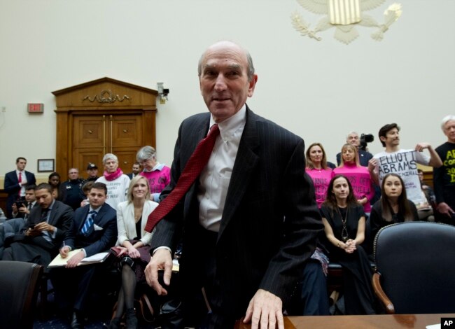 U.S. Special Representative for Venezuela Elliott Abrams arrives to testify before the House Foreign Affairs subcommittee hearing on Venezuela on Capitol Hill in Washington, Feb. 13, 2019.