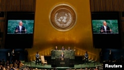 Rais Barack Obama akihutubia mkutano mkuu wa Umoja wa Mataifa New York, Marekani Sept. 24, 2014.