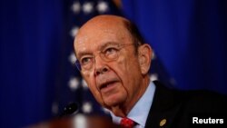 FILE - U.S. Commerce Secretary Wilbur Ross holds a news conference at the Department of Commerce in Washington, D.C., March 10, 2017.