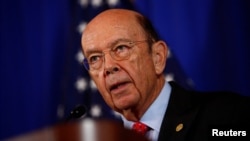 FILE - U.S. Commerce Secretary Wilbur Ross holds a news conference at the Department of Commerce in Washington, March 10, 2017.