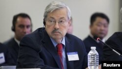 FILE - Iowa Governor Terry Branstad attends a meeting with Chinese President Xi Jinping and four other U.S. governors in Seattle, Wash., Sept. 22, 2015. Branstad was nominated as U.S. Ambassador to China on Wednesday.